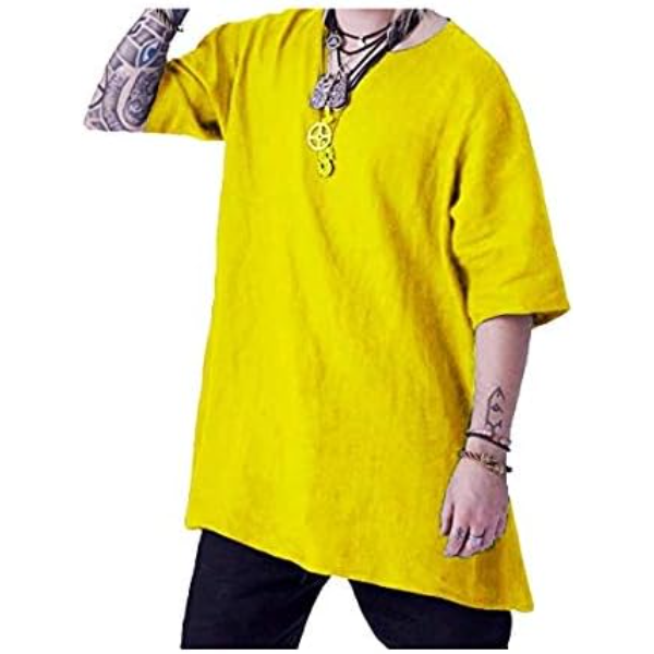WARRIORPOINT The Renaissance Medieval Roman/Greek Men’s Full sleeves cotton Light Yellow Tunic (Size-7XL)