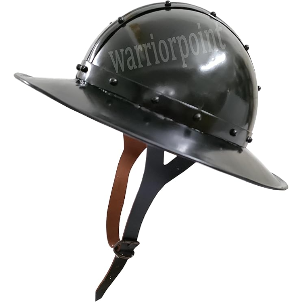 Metal Medieval Kettle Hat Black Finish Helmet With Leather Liner