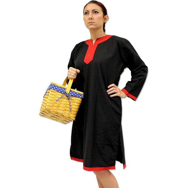 The Renaissance Medieval Roman/Greek Men’s Full sleeves cotton Black Tunic Red Trim (Size-XXS-7XL)