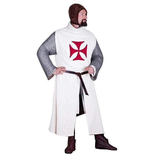 Warriorpoint The Medieval Renaissance Men’s White Tunic Outwear Dress Red Templar Sca Larp (Size-XXS-7XL)